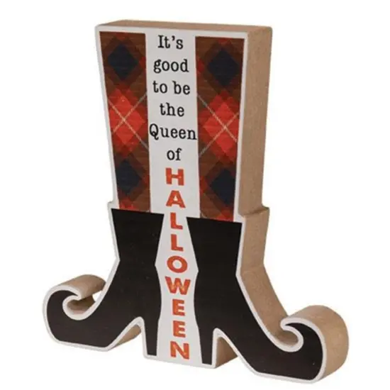 Queen of Halloween Wood Block Sign with Witch Boots {1}