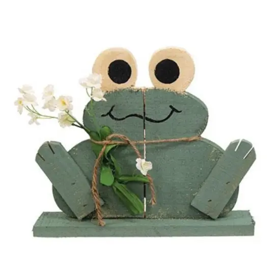 Decorative Rustic Frog Figurine with Flowers and Jute Tie for Home Decor {1}