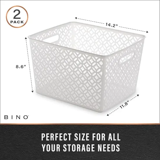 Multi-Use Organizer Bin l Built-in Handles l Plastic Woven Basket for Organizing {3}
