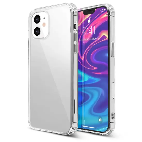 Hybrid Clear Case Compatible with iPhone 12 mini (5.4 inch), Matte Hard PC Back with Shockproof Soft TPU Bumper Protective Crystal Cover, by Insten {1}
