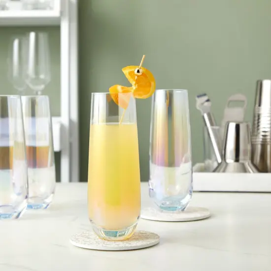 4 Pack Iridescent Champagne Flutes, Stemless Wine Glasses for Cocktails, Mimosas, Bars (10 oz) Clear {2}