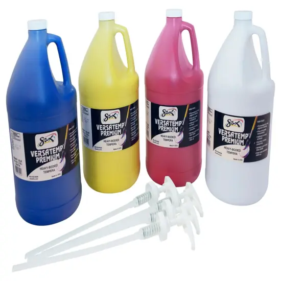 Sax Versatemp Premium Heavy-Bodied Tempera Paint Kit with Pumps, 1 Gallon Bottles, Assorted Colors, Set of 4 {1}