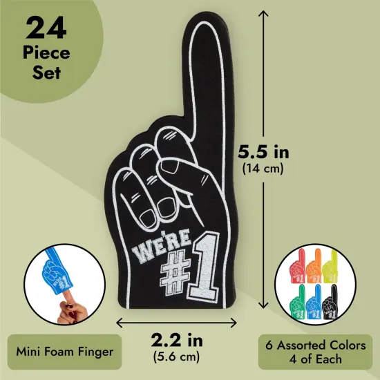 24-Pack Mini Foam Fingers for for Sports-Themed Birthday, Mini Party Favors, Game Day Supplies, Mini Foam Hand Fingers It's Going Down, We're #1 (6 Colors, 5.5 in) {4}