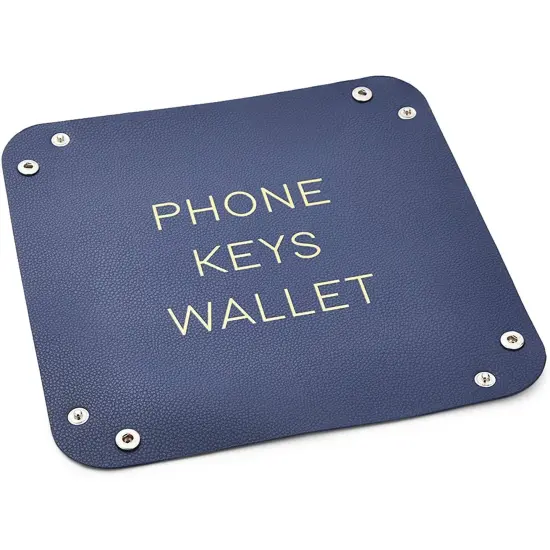 Juvale Leather Catchall Dish, Valet Tray, Phone Wallet Keys Holder, Entryway Basket for Keys, Organizer Tray for Entryway, Nightstand and Desk, Navy Blue, 6.9 x 6.9 x 2.2 in {5}