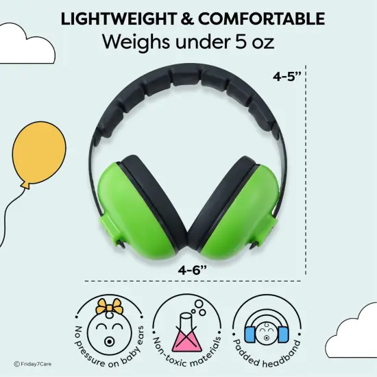 Friday 7Care Baby Headphones - Baby Ear Protection, Noise Cancelling Headphones with Adjustable Headband for Ages 0-24 Months, Green Multicolor {4}