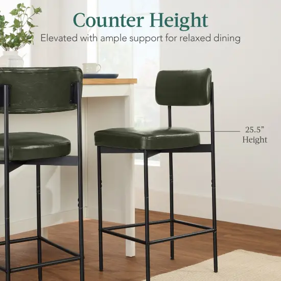 Best Choice Products Set of 3 Faux Leather Counter Stools for Kitchen Island and Dining w/ Metal Frame Moss Green {5}