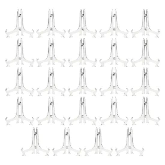 24 Pack Small Easel Stand for Mini Decorative Plates, Clear Display Holders for Signs, Greeting Cards, Place Cards, Photos (5.3 In) {1}