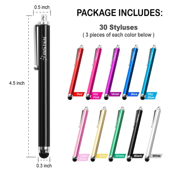 Insten 30 Pack Universal Stylus Pen for Touch Screens, Capacitive Stylus for Tablet Smart Phone All Touch Screen Devices, 10 Multicolor {6}