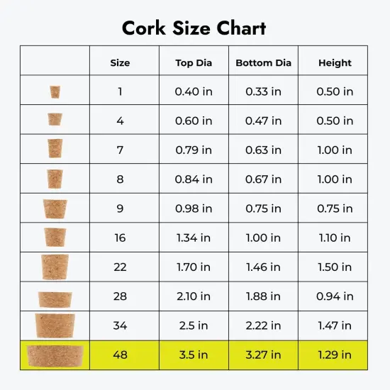Size #48 Large Tapered Cork Plugs for Jars and Bottles (3.48 x 3.27 x 1.29 In, 3 Pack) Brown {4}