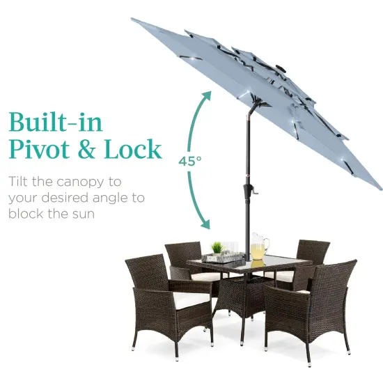 Best Choice Products 10ft 3-Tier Solar Patio Umbrella w/ 24 LED Lights, Tilt Adjustment, Easy Crank Breeze Blue {4}
