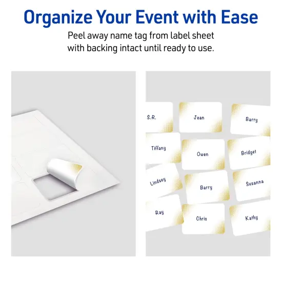 Avery Printable Rectangle Adhesive Name Badges, Pre-Printed Gold Blush Pattern, Matte White, 2-1/3" x 3-3/8", Laser & Inkjet Compatible, 80 Total, Great for Branding, Marketing, and Events {6}