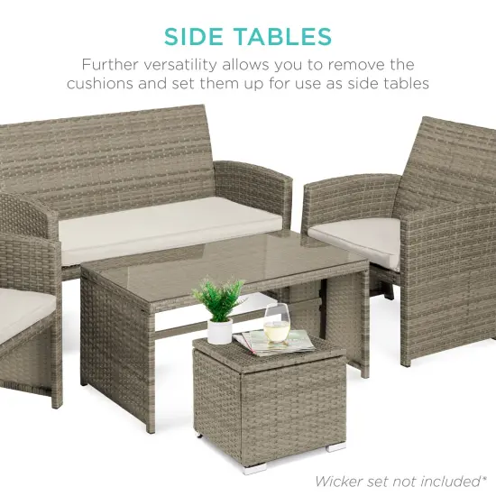 Best Choice Products Set of 2 Wicker Ottomans, Multipurpose Furniture w/ Removable Cushions, Steel Frame White Sand/Taupe {6}