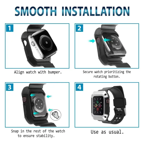 Insten Watch Band with Rugged Bumper Case For Apple Watch 40mm Series 6 SE 5 4, Replacement Strap, Black/Silver {7}