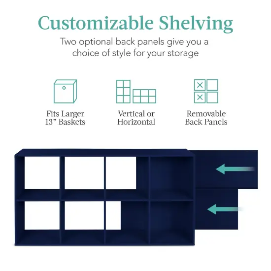 Best Choice Products 8-Cube Bookshelf, 13.5in Display Storage System, Organizer w/ Removable Back Panels Navy {3}