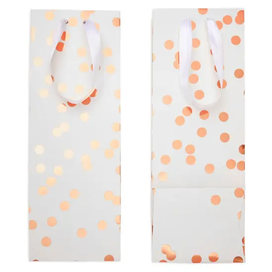 12-Pack Wine Gift Bags with Ribbon Handles and Tissue Paper for Wine Bottles, Liquor, Champagne, Sparkling Cider, Elegant Polka Dot Foil Designs (3 Colors, 13.8x5x4 in) White {6}