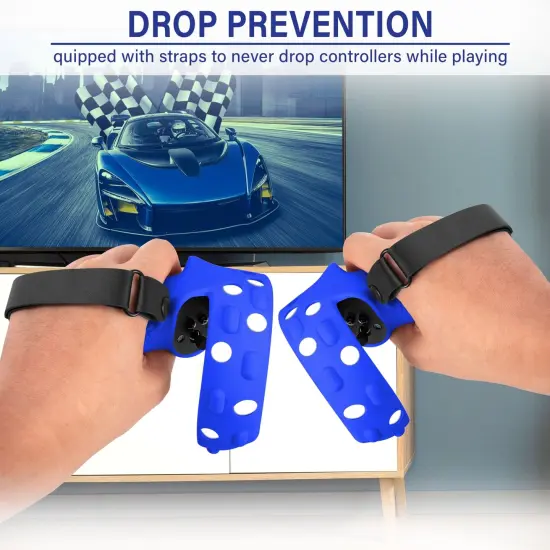 Insten Controller Grips for Oculus Quest 2 Meta VR Headset Touch Controllers, Silicone Protective Accessories with Knuckle Straps & Joystick Cover (Blue, 1 Pair) {3}