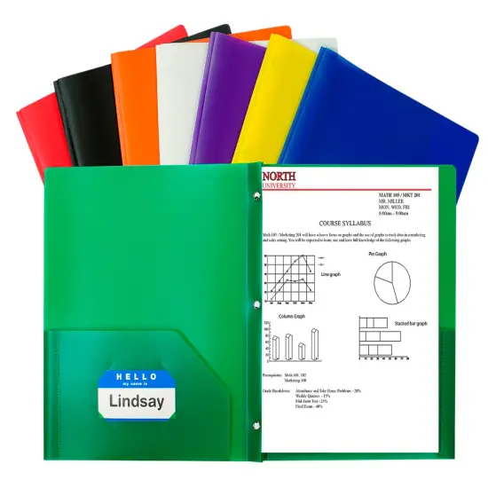 C-Line 2-Pocket Poly Portfolio with Prongs, Assorted Colors, Set of 36 {1}