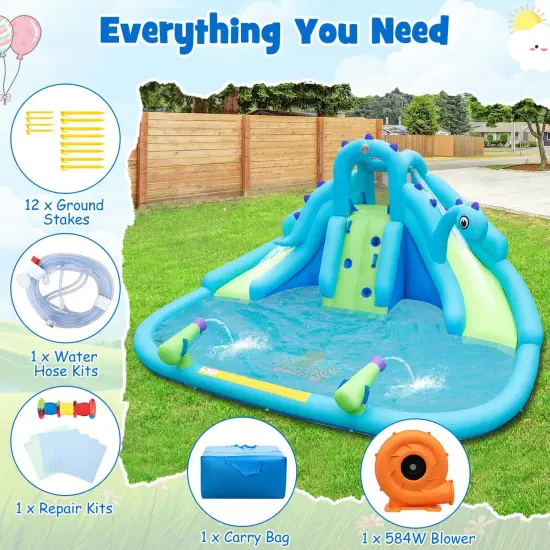 Costway Inflatable Water Slide, Blowup Water Park with Dual Slides & 584W Blower {4}