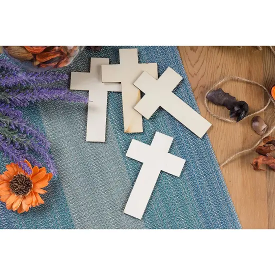 Unfinished Wood Cutout - 25-Pack Cross Shaped Wood Pieces for Wooden Craft DIY Projects, Sunday School, Church, Home Decoration, 2.7 x 4.2 inches Brown {3}