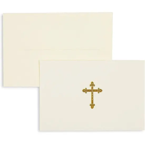48 Pack Gold Foil Embossed Cross Religious Blank Greeting Card Set with Envelopes (4 x 6 Inch) {7}
