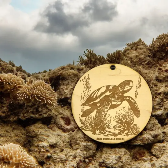 Ornament - Sea Turtle and Coral Raw Wood {4}