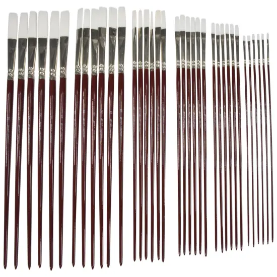 Sax Optimum White Synthetic Taklon Paint Brushes with Long Handles, Assorted Sizes, Red, Set of 72 {3}