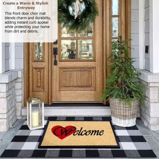 Gardenised Heavy Duty Coco Coir Doormat Non Slip PVC Baking Embossed Welcome Design Natural Coconut Fiber Floor Mat for Front Door Porch Patio Entryway Garage Mudroom & Outdoor Use 18x30" Hearty Welcome {2}