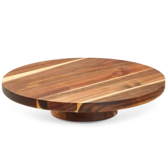 Round Acacia Wood Cake Stand for Wedding, Wooden Serving Platter for Appetizers and Desserts (12.75 in) Brown {1}