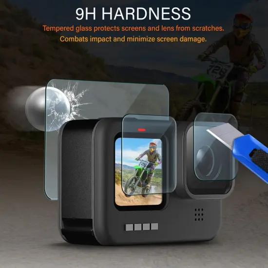 Insten 6 Pcs Screen Protector Compatible with GoPro Hero 9 Black, Ultra Clear HD Tempered Glass Screen Protector for Lens, Small Front Display {3}