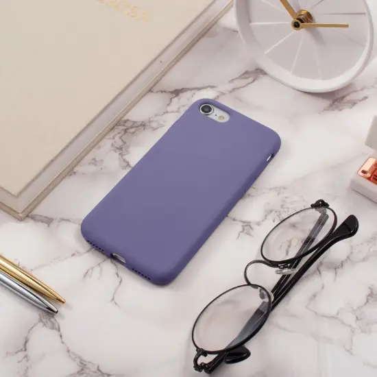 Liquid Silicone Case For iPhone SE 2020, Soft Touch Full Body Protection with Microfiber Lining Ultra Slim Gel Cover Lavender Purple, by Insten {5}