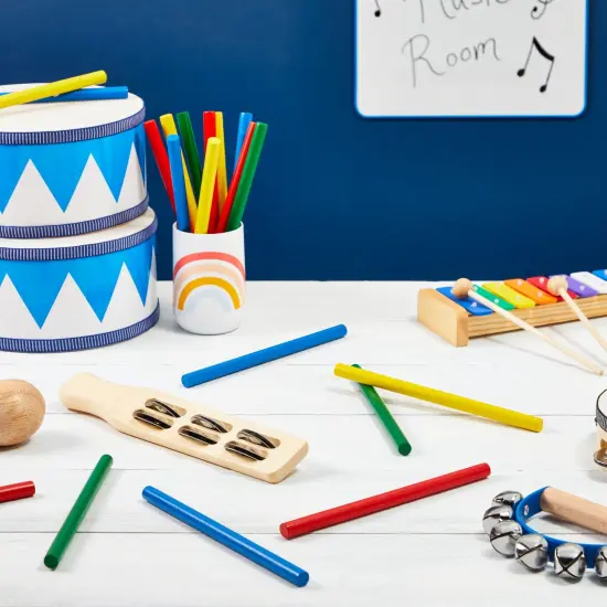 Juvale 24 Pack Bulk Rhythm Sticks for Kids Ages 3-14, 8-Inch Wooden Lummi Stick Music Toys, Classroom Preschool Percussion Instruments, 4 Colors {4}