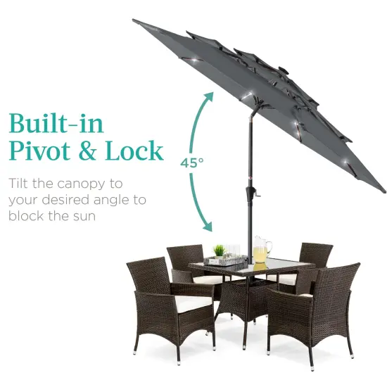 Best Choice Products 10ft 3-Tier Solar Patio Umbrella w/ 24 LED Lights, Tilt Adjustment, Easy Crank Slate {4}