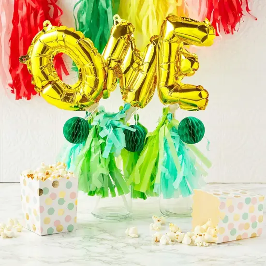 Mini ONE Balloon Cake Topper Letters, 1st Birthday Party Jungle Safari D&eacute;cor Gold {2}