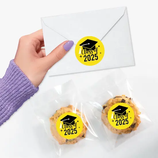 Big Dot of Happiness Class of 2025 Yellow Grad Party Envelope Seal Stickers, Round Circle Stickers to Seal Cards, Graduation Envelope Seals, 120 Count {5}