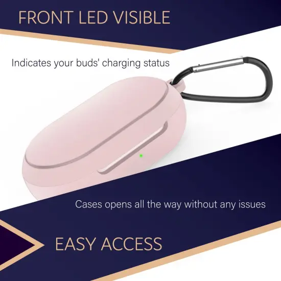 For Galaxy Buds+ / Buds Case, Protective Silicone Cover with Carabiner Keychain Compatible with Samsung Galaxy Buds+ Plus 2020 Buds 2019 Wireless Earbuds, Pink (4 Color Options) by Insten {5}