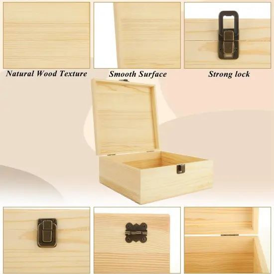 2Pcs Large Wooden Box, 12.6" x 8" x 3.1" Unfinished Wooden Box with Hinged Lid, Reusable Wood Boxes for Crafts,Gift, Home Storage, DIY Keepsake Box {4}