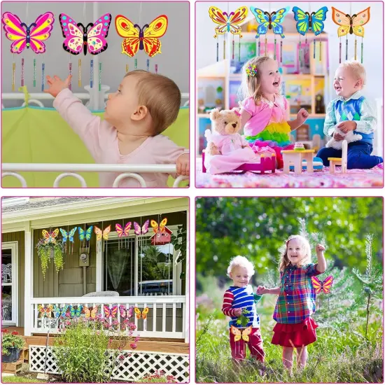 16 Pack Butterfly Wind Chime Kits Butterfly Crafts for Kids Make Your Own Butterfly Wind Chime Wooden DIY Arts and Crafts for Spring {4}