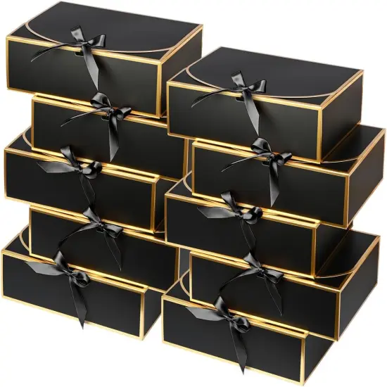 10 Pack Gold Foil Gift Boxes with Lids, Luxury Bridesmaid Proposal Box, Black Gift Boxes for Presents, Wedding, Baby Shower, Birthday Party {1}