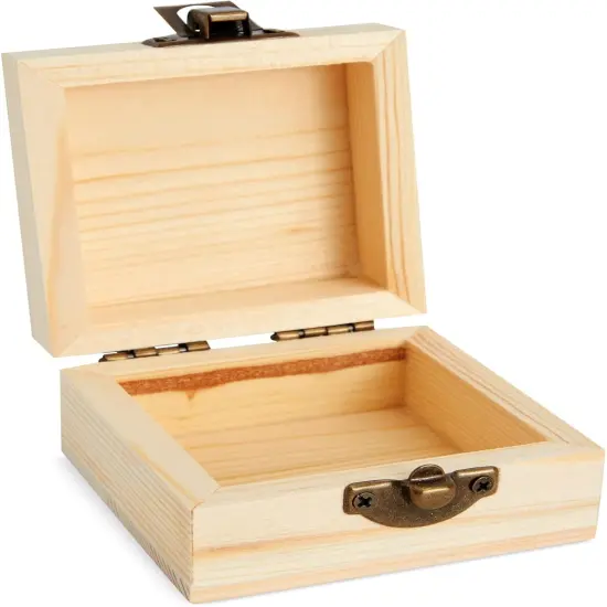 Unfinished Wood Boxes for Crafts - Paintable Wooden Treasure Chests for Jewelry & DIY Projects, 12 Pack of Small Storage with Lids {5}
