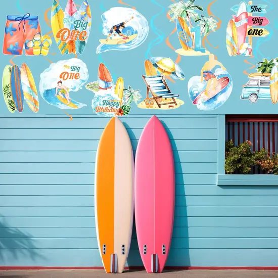 Summer Surfing Party Hanging Swirls Vintage Surfing Birthday Decoration Surfboard Themed Swirl Ceiling Summer Beach Surf Party Hanging Streamer for Hawaii Party The Big One Surf Party Supplies {3}