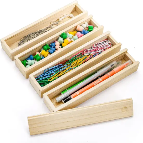 16 Pack Unfinished Wood Box with Sliding Lid, Small Narrow Pencil Box Rectangular Keepsake Case Small Gift Boxes for Art Hobbies, DIY Craft, Jewelry Necklace Storage {3}