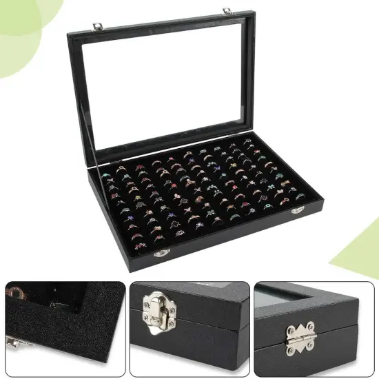 Ring Display Case Jewelry Organizer Box with Transparent Lid {4}