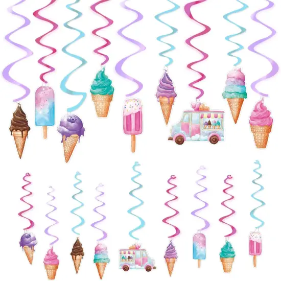 18PCS Ice Cream Hanging Swirls Party Decorations Summer Ice Cream Party Ceiling Streamers Decor Sweet Ice Cream Party Swirls Supplies for Girls Birthday Baby Shower {1}