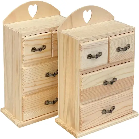 Unfinished Wood box with Mini Drawers for Jewellery,Small Wooden Organizer Storage Box for Crafts Hobbies DIY Project {2}