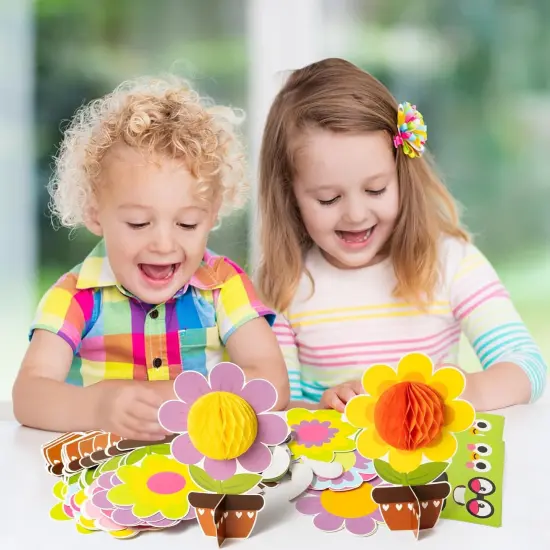 24 Pack Mother' Day Spring Honeycomb Flower Craft Kits, Make Your Flowers Pot Gift Crafts Decor, DIY Flowers Appreciation Gifts Home School Classroom Art Activities {3}