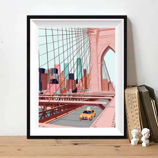 Diamond Painting Kits, DIY 5D World Landscape Diamond Painting Kit, Round Diamond Art Full Diamond Cartoon Style 12 X 16 in (Brooklyn Bridge) {3}