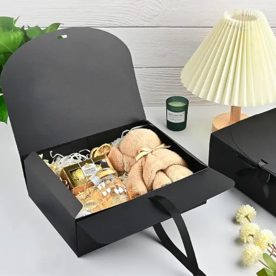 12 Pack Gift Boxes with Lids, 10.6x7.8x3.1 Inch Black Paper Gift Box with Ribbon, Bridesmaid Proposal Box {4}