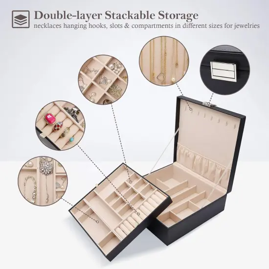 2 Layers Large Leather Jewelry Organizer Storage {3}