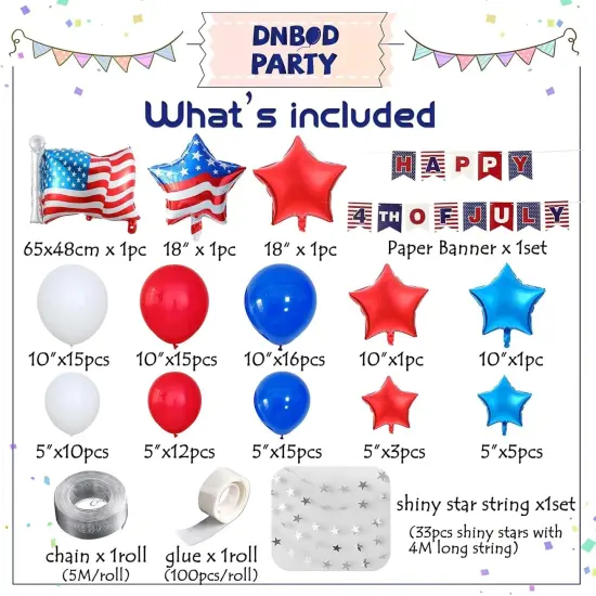 4th of July Balloon Garland Arch Kit,100pcs Navy Blue Red White Balloons Arch With Paper Banner For Independence Day Patriotic Party Supplies, July 4th Balloon Decorations with Shiny Stars Pendants {3}