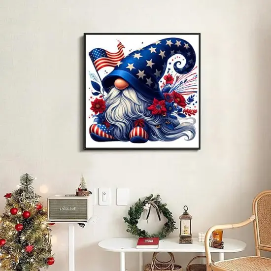 Gnome Diamond Art Kits for Adults-Round Full Drill 5D Patriotic Diamond Painting Kits for Adults Beginners Paint by Diamonds Pictures 4th of July Gem Art Painting Kits DIY Crafts Kits 12x12inch {2}